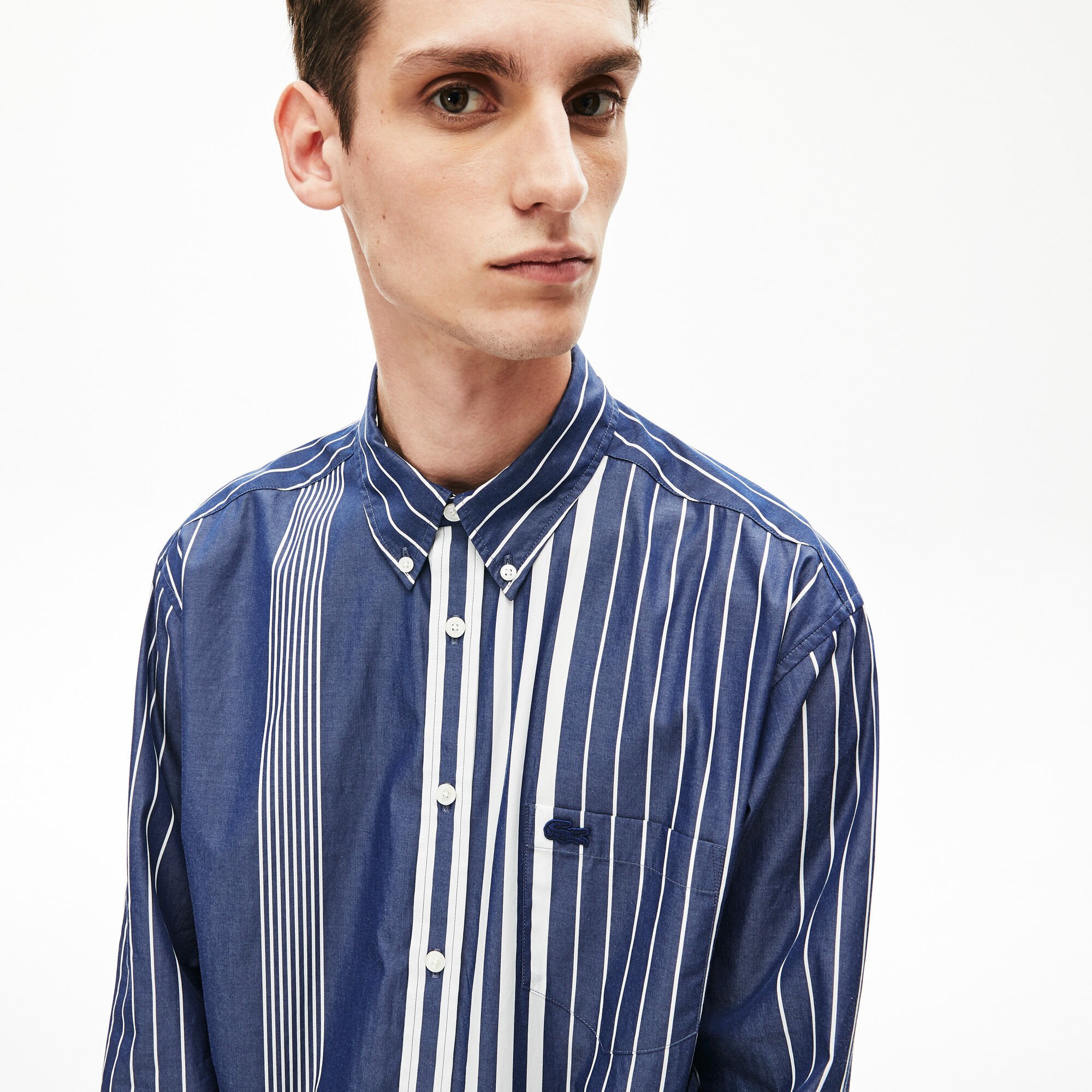 Men's Mismatched Striped Relaxed Fit Cotton Shirt