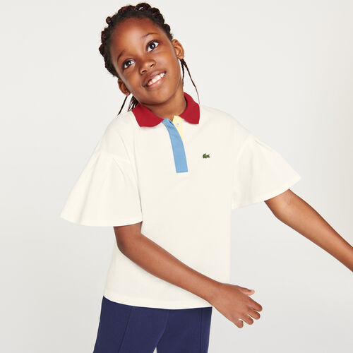 Girls’ Lacoste Flounce Sleeved Cotton Relaxed Fit Polo