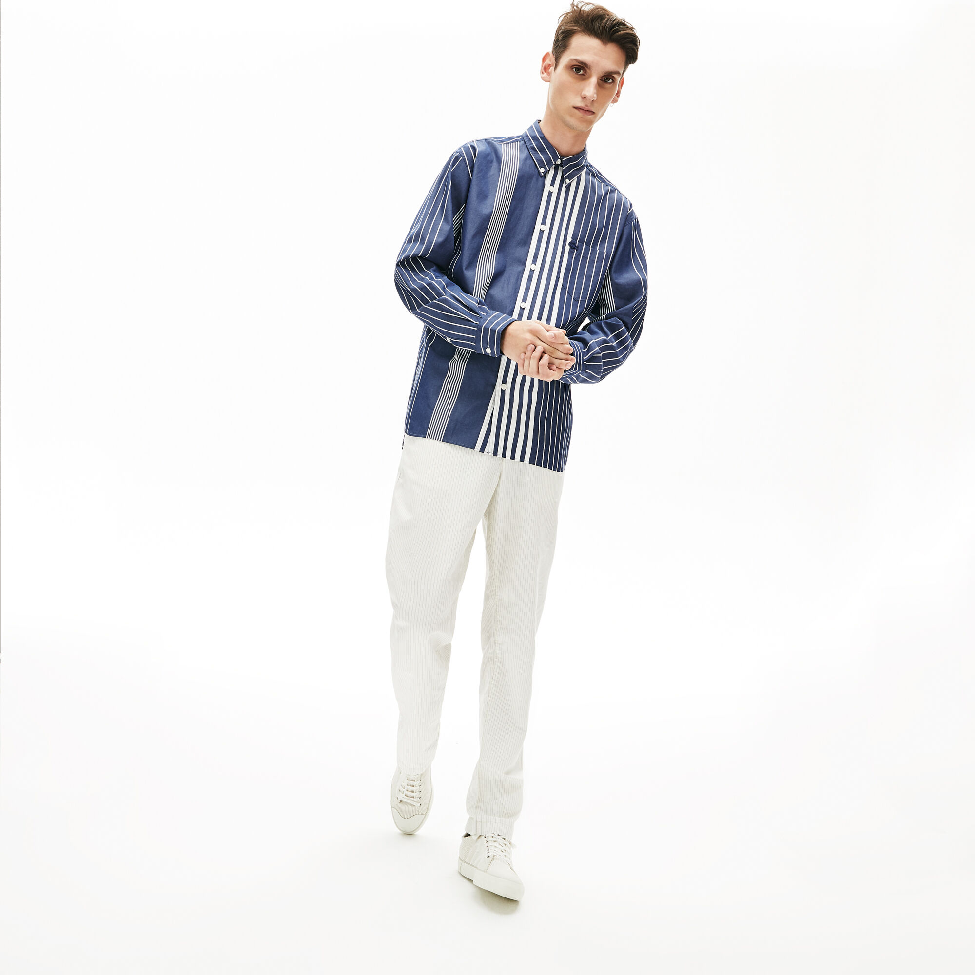 Men's Mismatched Striped Relaxed Fit Cotton Shirt