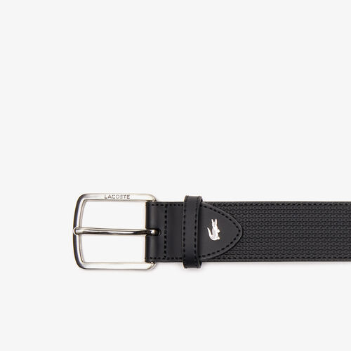 Men's Lacoste Engraved Buckle Texturised Leather Belt