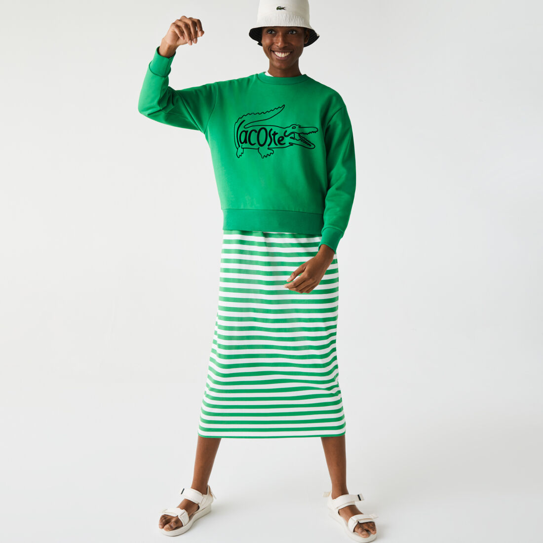 Women’s Crew Neck Crocodile Print Cotton Fleece Sweatshirt