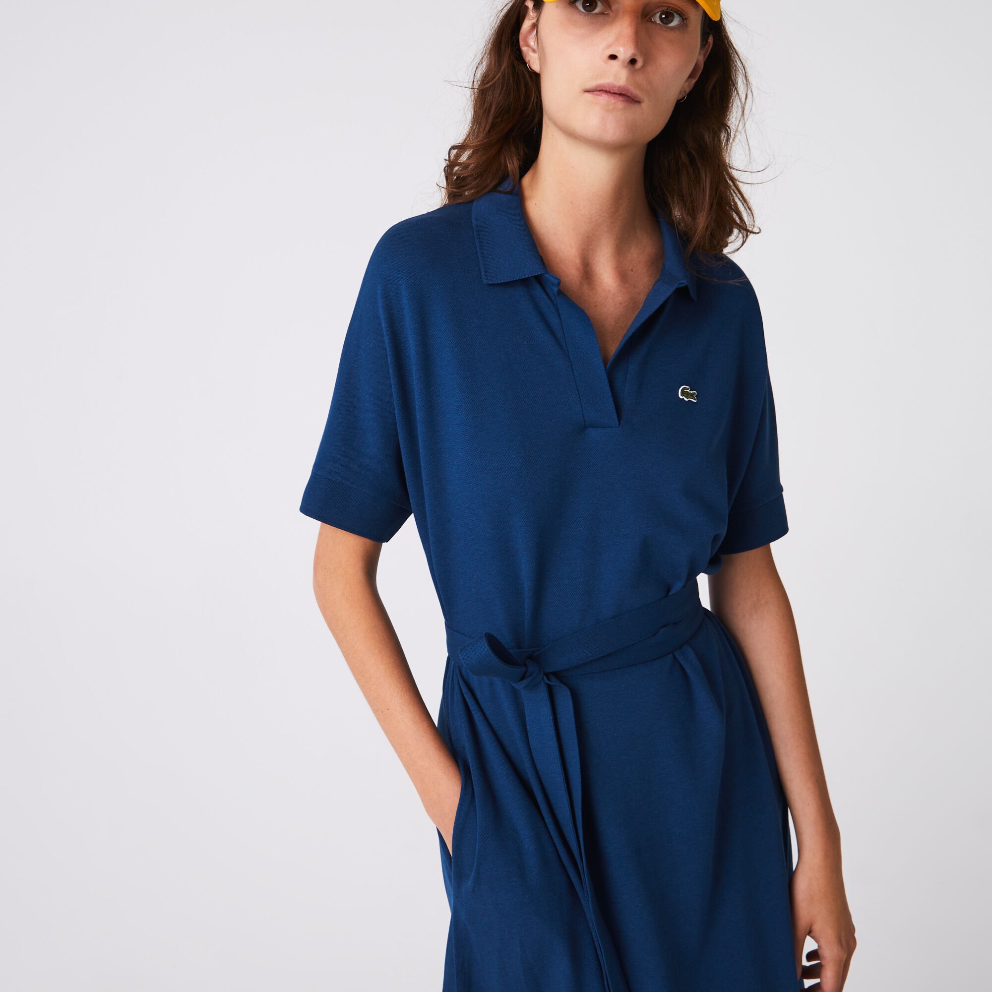 Women's V-neck Fitted Flowy Piqué Polo Dress