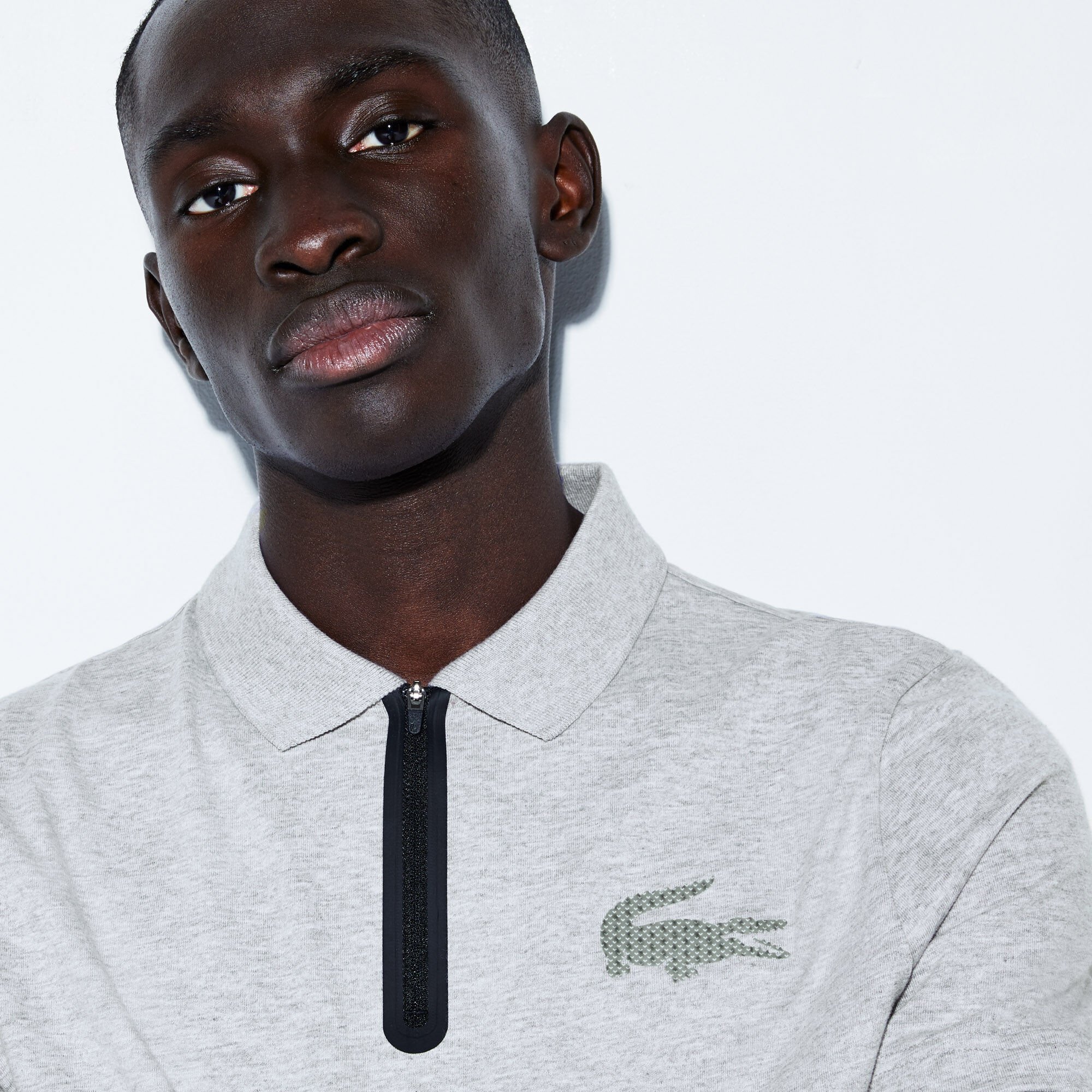 Men's Lacoste SPORT Zip Neck Holographic Croc Cotton Polo Shirt