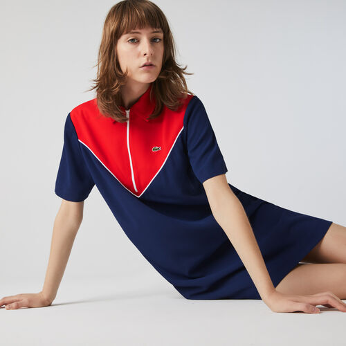 Women’s Flowy Zip Collar Colorblock Polo Dress