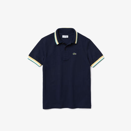Boys' Lacoste Striped Details Cotton Piqué Polo Shirt