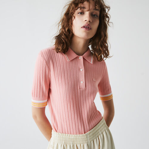 Women’s Lacoste Slim Fit Striped Sleeve Knit Polo Shirt