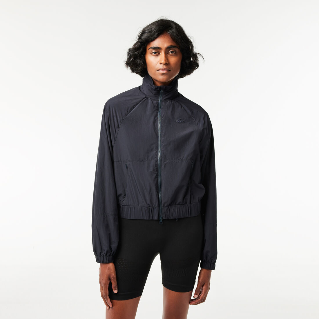 Short Zipped Hooded Nylon Sportsuit Jacket