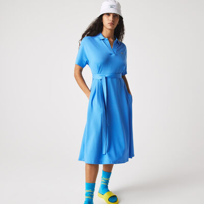 Women's Loose Fit  V-neck Piqué Polo Dress