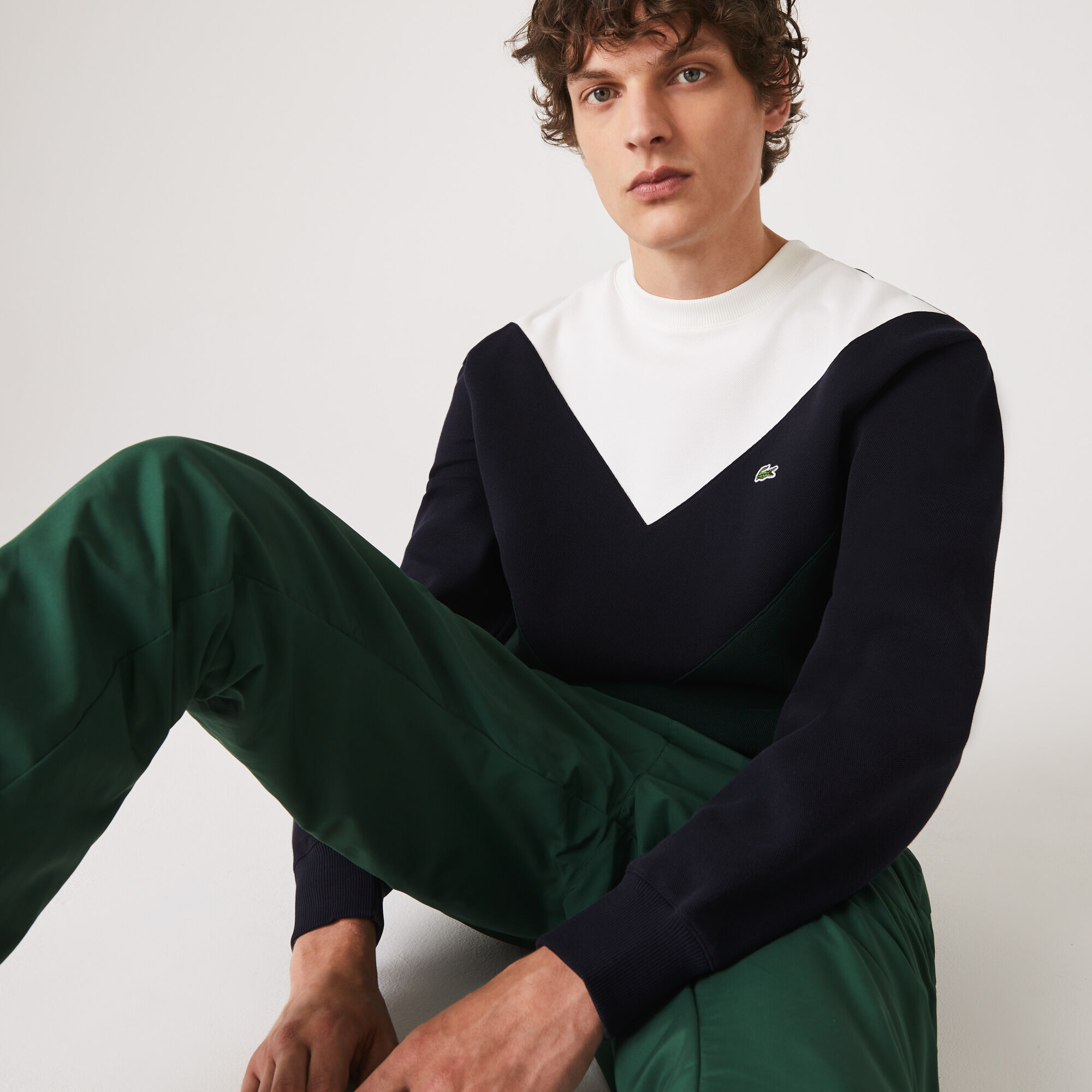 Men's Colourblock Cotton Blend Crew Neck Sweatshirt